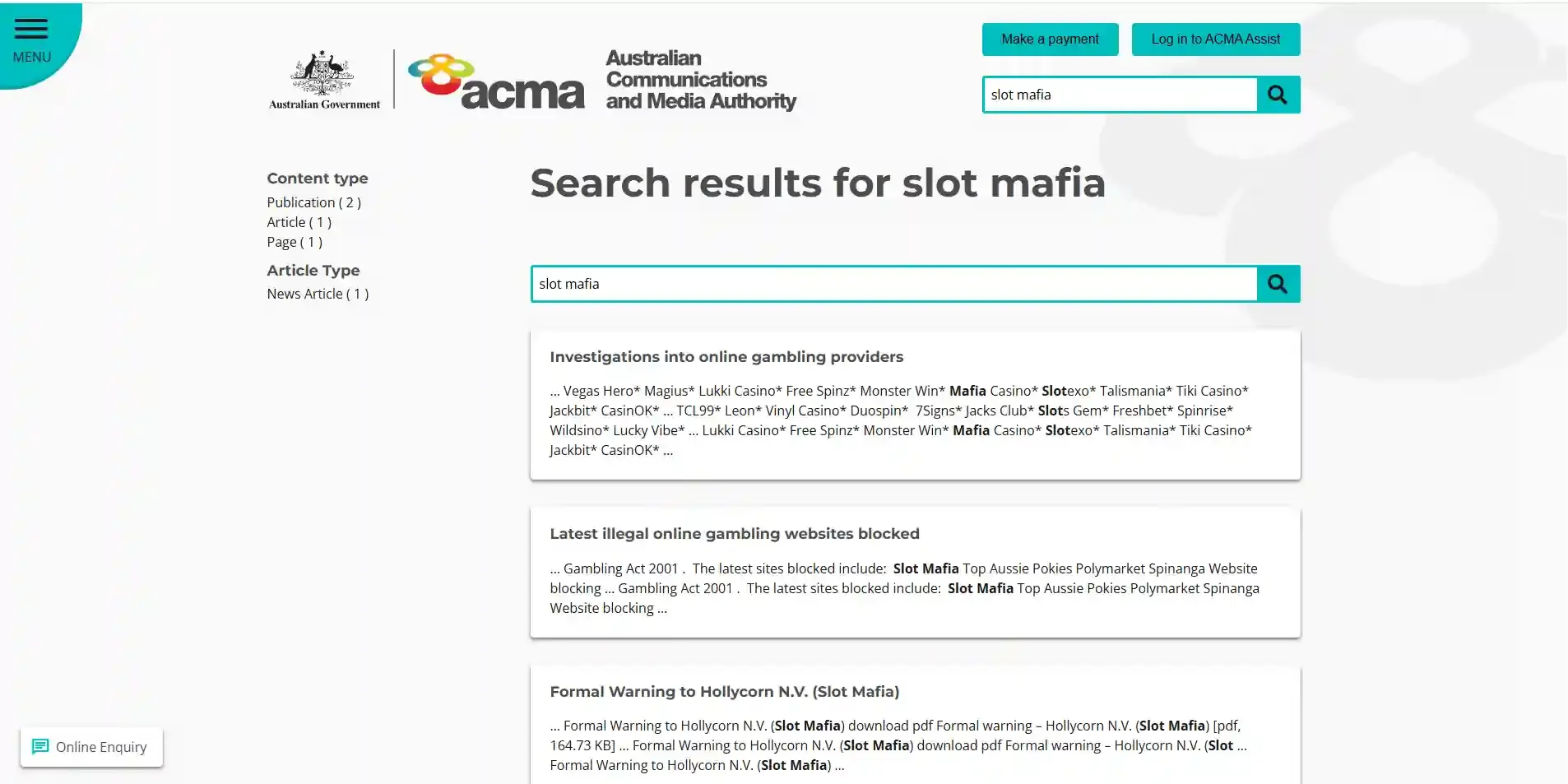 Current ACMA Interactive Gambling Act page showing online casinos among banned services and the 2026 reform section